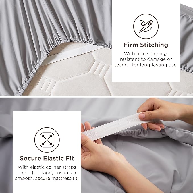 Bedsure Deep Pocket California King Sheet Sets - Fits Mattresses Up to 21 Inches Thick - 4 Piece Bed Sheets, Moisture Wicking, Soft & Cooling Bedsheet & Pillowcases, Easy & Secure Fit, Light Grey