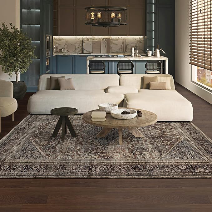 Area Rug 6×9, Large Vintage Boho Rug,Ultra-Soft Low Pile, Washable, Non Slip,Stain Resistant, Printed Carpet for Living Room Bedrooms Playroom Office Kitchen,Oat/Antiquity