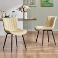 YOUNUOKE Mid-Century Modern Dining Chairs Set of 2, Beige PU Leather Upholstered Kitchen Chairs with Black Metal Legs, Armless Accent Chair for Dining Room, Guest Reception Room