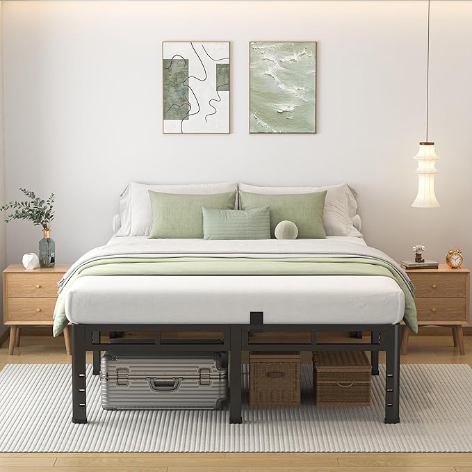 NKZ King Size Bed Frame 20 Inch, Metal Bed Frame & Box Spring 2 in 1 Platform with Round Corner Legs, 4000lbs Weight Capacity Reinforced Metal Frame, Headboard Hole, Noise-Free, Easy Assembly