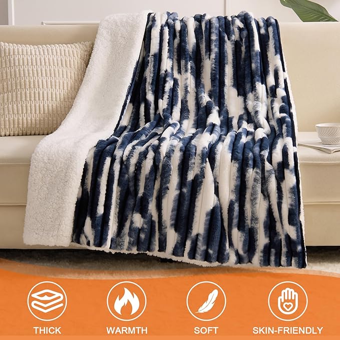 Heated Blanket Queen - 84"x90" Dual Control Bed Electric Blankets with 6 Heating Levels & 10 Hours Auto Off, Soft Ribbed Faux Fur Sherpa, Over-Heated Protection ETL, Navy Blue