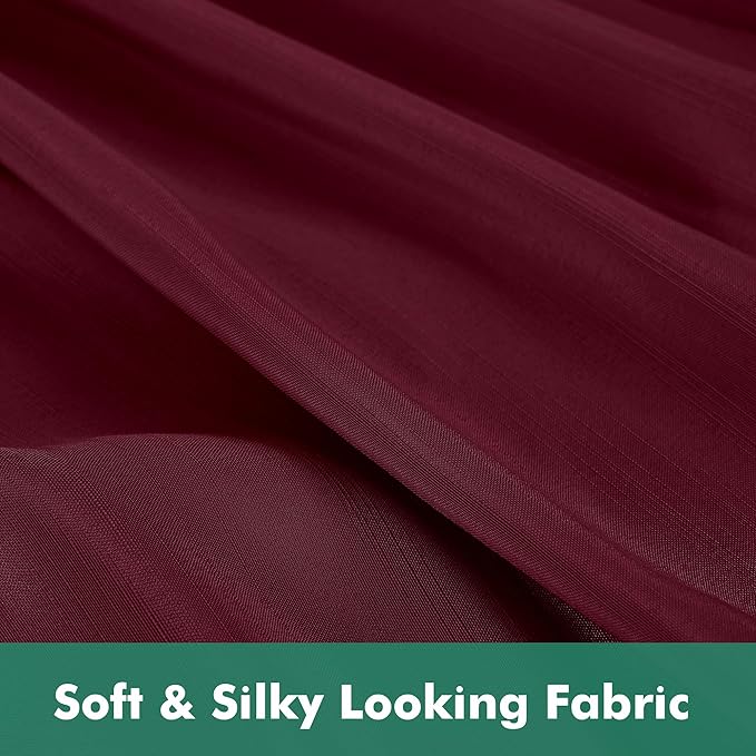Biscaynebay Wrap Around Bed Skirts with Split Corners for Queen Beds 14" Drop, Burgundy Elastic Dust Ruffles Adjustable Easy Fit Wrinkle & Fade Resistant Silky Luxurious Fabric Machine Washable