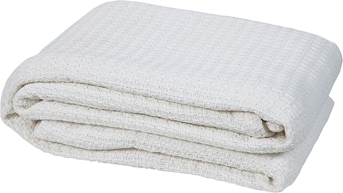 HILLFAIR 100% Combed Cotton Blanket– Queen Bed Blanket– Soft Cozy Warm Multipurpose Throws for Luxury Home Decor– 90 x 90 inch Queen Size Cotton Blankets for Beds- Bed Blankets for All Season- Ivory