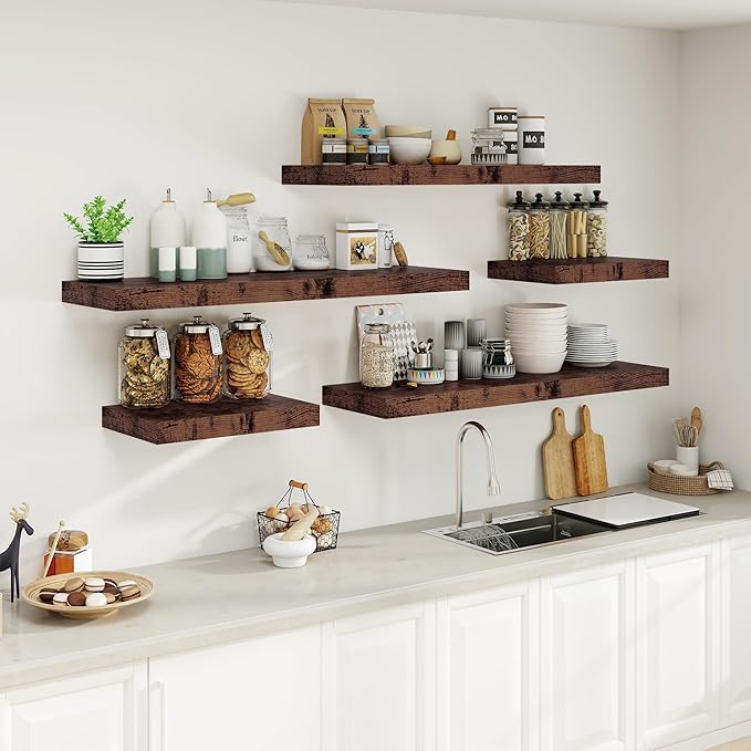 Heimlove 12" Deep Floating Shelves for Wall Shelf Over Toilet Wall Mounted Farmhouse Long 55 inches Set of 1, Farmhouse Shelves with Invisible Brackets for Living Room, Kitchen, Bedroom,Rustic Brown