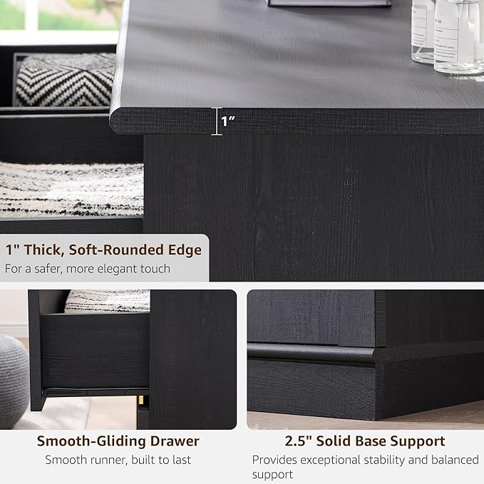 ACCOHOHO Arched Dresser for Bedroom with 9 Drawers, 52" Wide Modern Chest of Drawers with Rounded Edge & Metal Handles, Wood Storage Closet Dressers TV Stand for Living Room, Hallway, Black