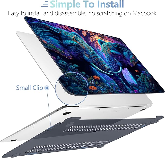 MEEgoodo MacBook Air 13 inch Case 2021-2018 with Touch ID, Plastic Hard Shell & Keyboard Cover, Compatible Devices: A2337/A2179/A1932, Glossy, Elephants