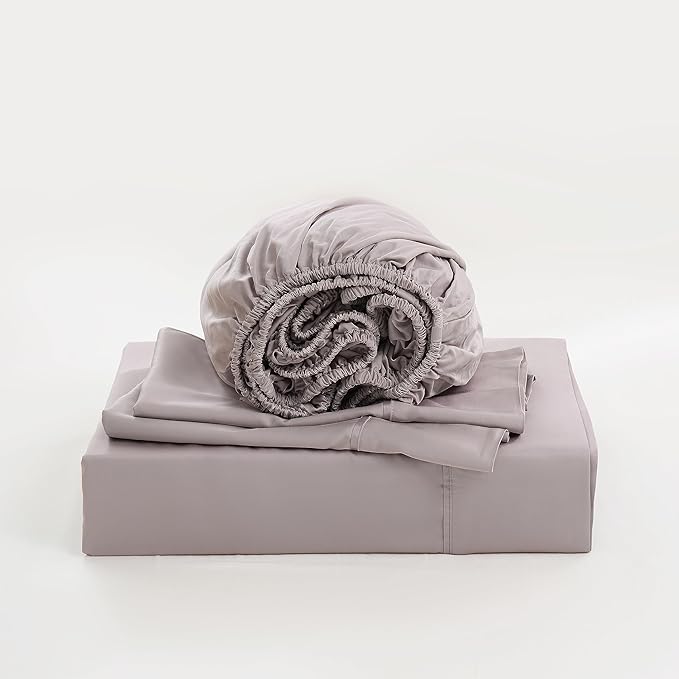 Linen World King Size 400TC Cooling Bed Sheet Set - 100% Organically Grown Viscose Sheets, Silky Soft & Breathable, Deep Pocket Fits Up to 16", 4-Piece Sheets with Pillowcases, Mauve