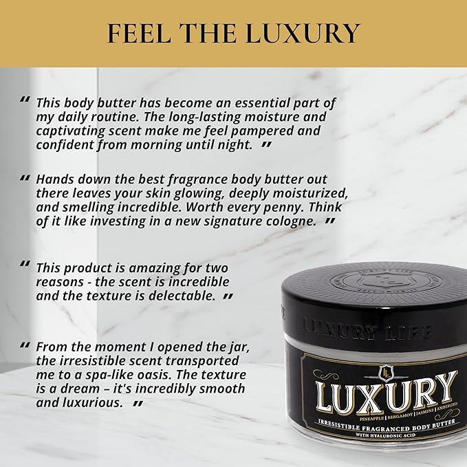 LUXURY LIFE BUTTER - Irresistibly Scented Body Butter with Hyaluronic Acid for Ultimate Moisture. Luxurious Natural Fragrance. Hydrates for a Non-Greasy Glamorous Glow, Fresh Attraction, 5 oz.