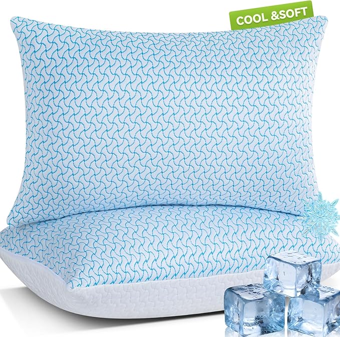 Shredded Memory Foam Pillows Queen Size Set of 2, Adjustable Memory Foam Pillows 2 Pack, Cooling Bed Pillow for Side Back and Stomach Sleepers for Neck and Shoulder Pain relief Cool Pillow