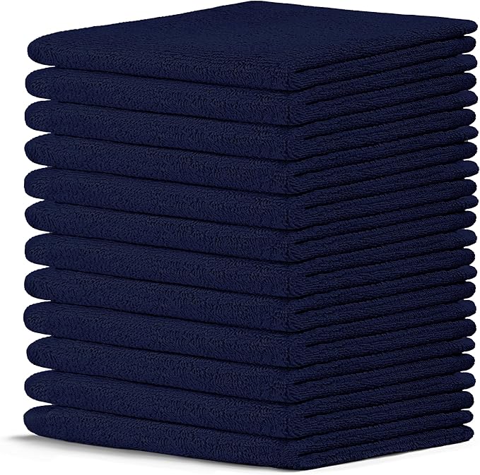 Crystal Ridge Cotton Wash Cloths 12 Pack - Washcloths for Showering, Face and Body, Soft and Highly Absorbent Multipurpose Towels for Bathroom, Kitchen, Spa and Gym - Wash Rags 12 x12 (Navy)