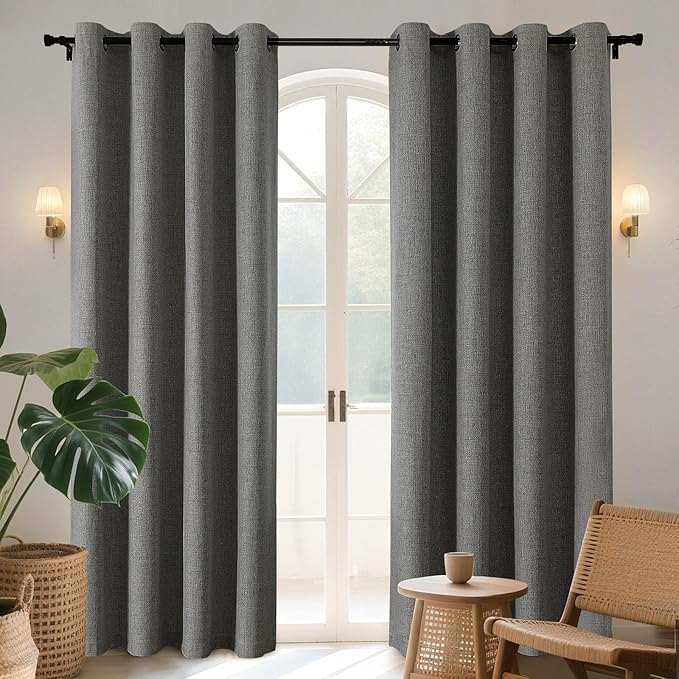 Joydeco Grey Blackout Curtains 120 Inches Long, Extra Long Curtains 120 Inch Length 1 Panel for Bedroom, Thermal Insulated Linen Black Out Curtains with Grommets(100x120, Grey)