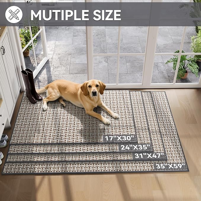Indoor Door Mat 24x72 Dirt Resistant and Absorbent, Non-Slip Rubber Backing Floor Mats, Easy Clean Low-Profile Doormat for Entryway, Front Door, Inside Entrance Gray