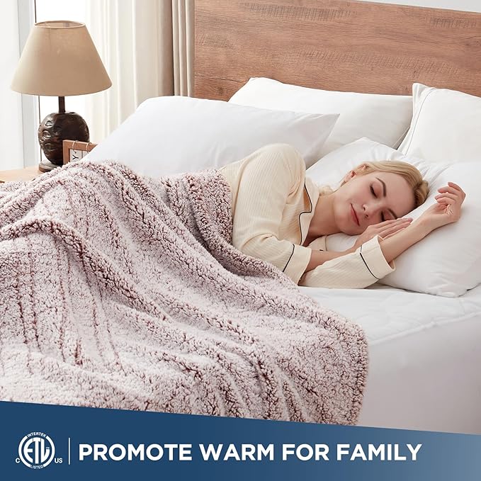 Westinghouse Electric Blanket Queen Size, Soft Plush Sherpa Heated Blanket with 10 Heating Levels & 1-12 Hours Auto-Off, Machine Washable, 84x90 inches, Rust