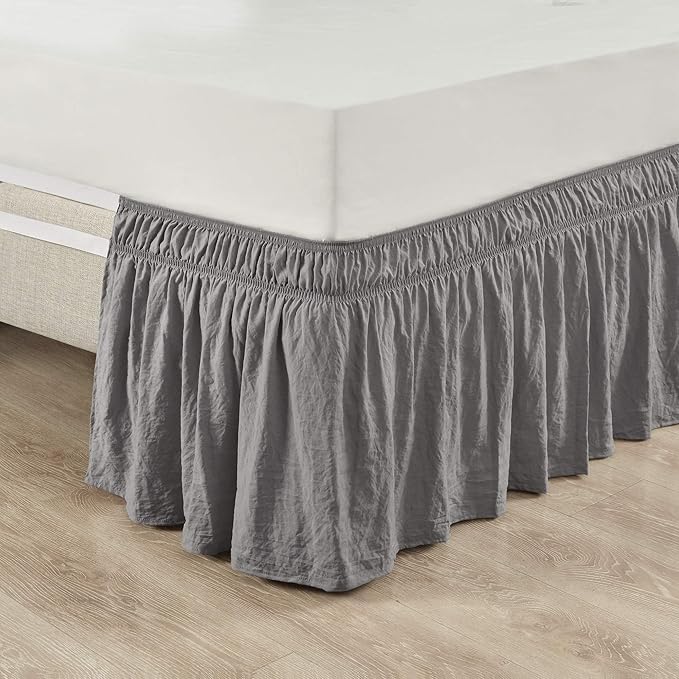 Lush Decor Ruched Ruffle Elastic Easy Wrap Around Bed Skirt Single Twin/Twin XL/Full Dark Gray - Twin Bed Skirt - Dust Ruffle - Gray Bedskirts