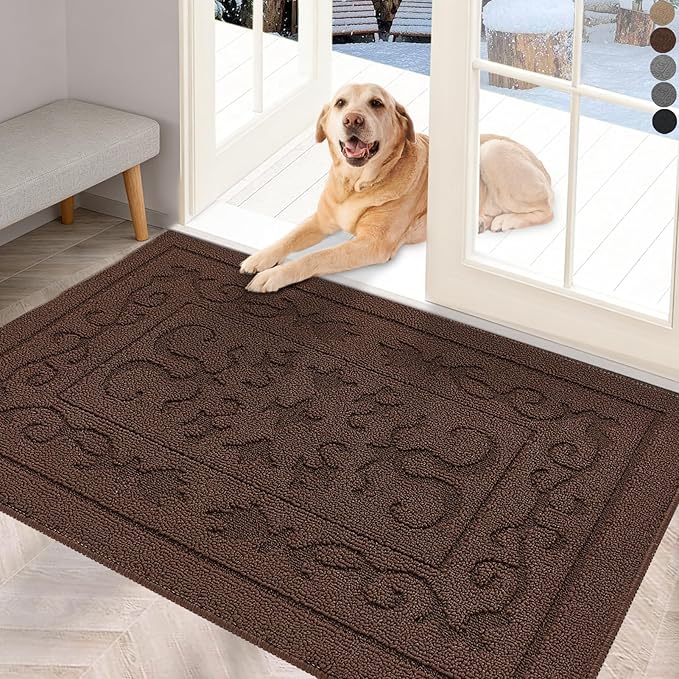 FONEYI Indoor Door Mat, Front Back Door Mat 20" x 32" Non-Slip Rubber Backing Door Rug, Machine Washable Entry Rug, Low Profile Absorbent Dirt Trapper Doormat Inside Floor Mats for Entryway, Coffee