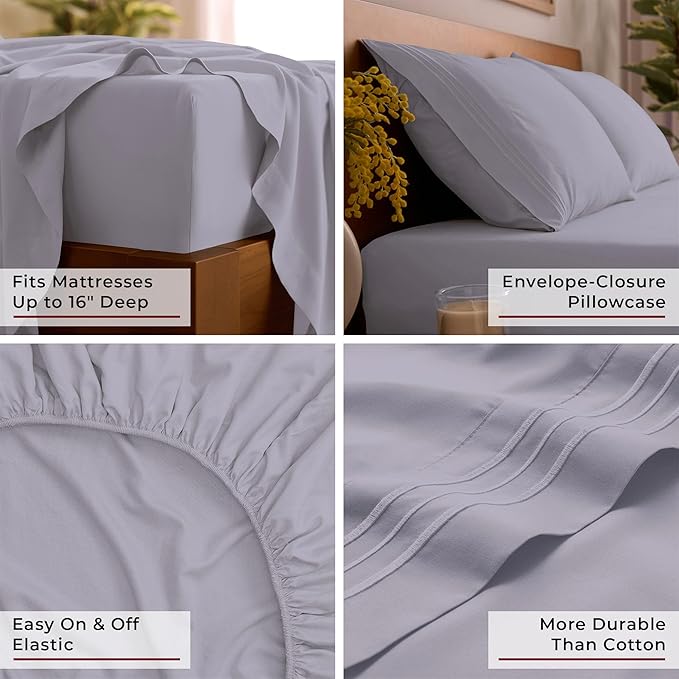 Mellanni King Sheet Set - 6-Piece Iconic Collection Bedding, (Including 4 Pillowcases), 16-Inch Deep Pocket, Easy Care, Extra Soft, Cooling Sheets, Brushed Microfiber - Lavender