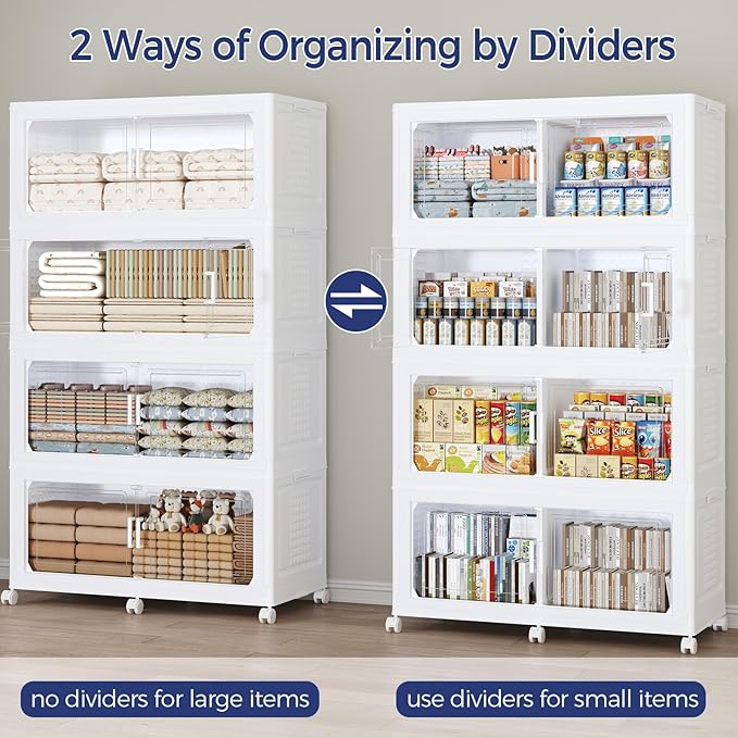 250GAL Extra Large Storage Bins with Lid, 1000Qt Stackable Closet Organizers and Drawers, Collapsible Storage Bins with Wheels, Folding Containers for Home, Kitchen Office, 5Pack White