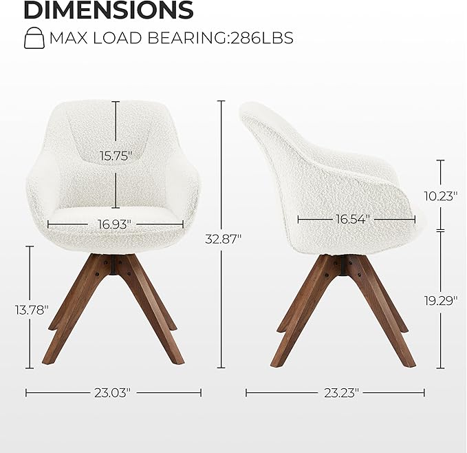 Zouron Mid Century Modern Accent Chair with Oak Wood Legs, Upholstered Swivel Chair No Wheels, Side Accent Armchair Vanity Chair for Small Space Home Office Living Room Bedroom, Ivory