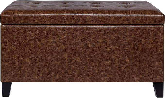 Asense Storage Ottoman Bench, Faux Leather Upholstered End of Bed Bench with Safety Hinge Wooden Legs, for Entryway Bedroom
