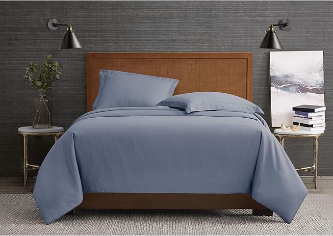 LONDON FOG Garment Washed Solid Duvet Set Blue Microfiber 3-Piece King Duvet Set, Solid Themed, Adult and Teen, Oeko-TEX Certified