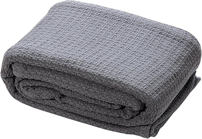 HILLFAIR 100% Combed Cotton Blanket– Twin Bed Blanket– Soft Cozy Warm Multipurpose Throws for Luxury Home Decor– 66 x 90 inch Twin XL Size Cotton Blankets for Beds- Bed Blankets for All Season- Grey