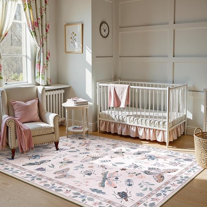 Lahome Insect Washable Small Area Rug, 3x5 Area Rugs for Bedroom Living Room, Non-Slip Soft Accent Throw Carpet for Kitchen Office Entryway Bathroom Office, Pink
