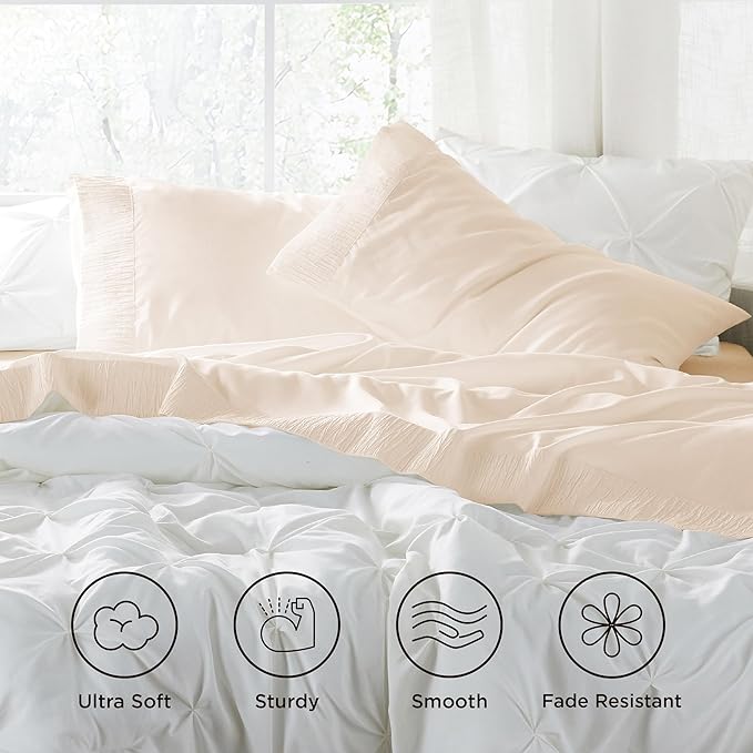 Bedsure King Size Sheets Set - 4 Pieces Soft King Sheets - Breathable & Cooling - Hotel Luxury - Easy Care Polyester Microfiber Bedding for Women, Men, Light Beige