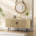 55''W Natural Storage Cabinet, Media Console, Tambour TV Stand, Television Stands with Curvy Edge; Sliding Door, Fluted Cabinet, Buffet Sideboard, Credenza, Table Stand for Living Room, Kitchen