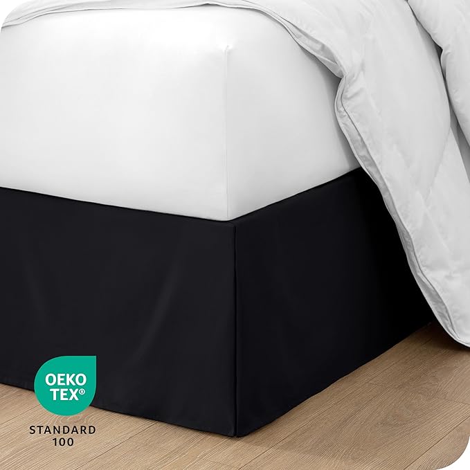 Bare Home King Bed Skirt - 15-Inch Tailored Drop Easy Fit - Bed Skirt for Beds - Center & Corner Pleats (King, Black)