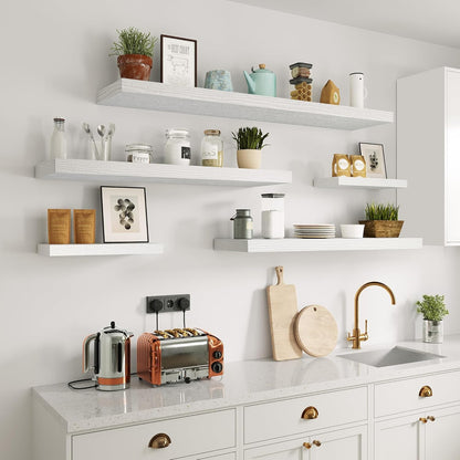 10 inch Deep Wall Shelves 36 inche Long, 1.8 Thick Single Floating Shelf Wall Mounted, Heavy Duty 70 lbs Shelves for Bedroom, Books, Living Room, Kitchen, Office Modern Farmhouse Decor, White
