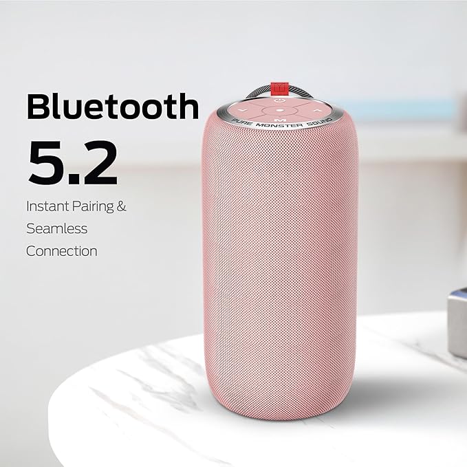 Monster S310 Upgraded Bluetooth Speaker, Portable Speaker, 30W True Wireless Stereo Pairing Deliver Dynamic Sound, IPX6 Waterproof, Bluetooth 5.2 Built-in Mic, 24H, for Family Outdoor Pink