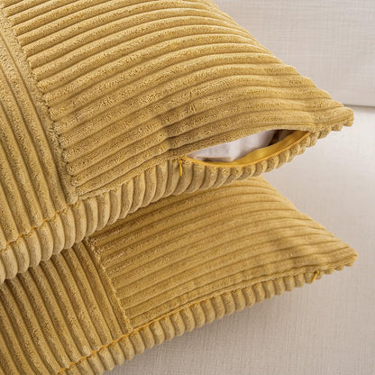 Fancy Homi 2 Packs Mustard Yellow Long Lumbar Decorative Throw Pillow Covers 12x24 Inch for Couch Bed, Rustic Farmhouse Boho Home Decor, Soft Striped Corduroy Rectangle Accent Cushion Case 30x60 cm