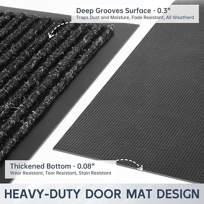 Front Door Mat, 120" x 36" Heavy Duty Indoor Outdoor Doormat, Non-Slip Welcome Mats for Entryway, Rubber Backing Low Profile Commercial Door Mats, Black Stripe