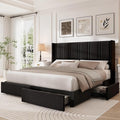 LARMACE Queen Size Bed Frame with 4 Storage Drawers and Wingback Headboard Velvet Upholstered Platform Bed Frame with Wooden Slats, Easy Assembly, Black