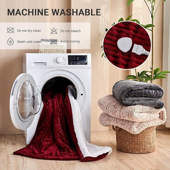 Heated Blanket Electric Twin, Soft Flannel Heating Blanket with 8 Hours Auto Off 10 Fast Heating Levels Machine Washable Sherpa Heated Blanket with Overheating Protection