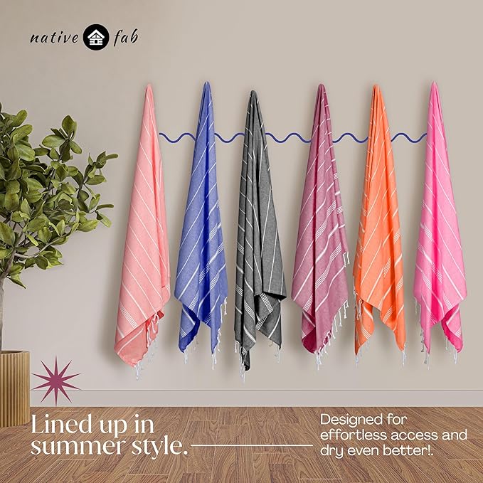 Native Fab Turkish Beach Towels - 6 Oversized Towel (40"x71"), Soft, Lightweight & Absorbent, 100% Cotton, Sand Free, Quick Drying, Ideal for Summer, Pool, Spa, Gym & Outdoors - Multicolor 6 Towels