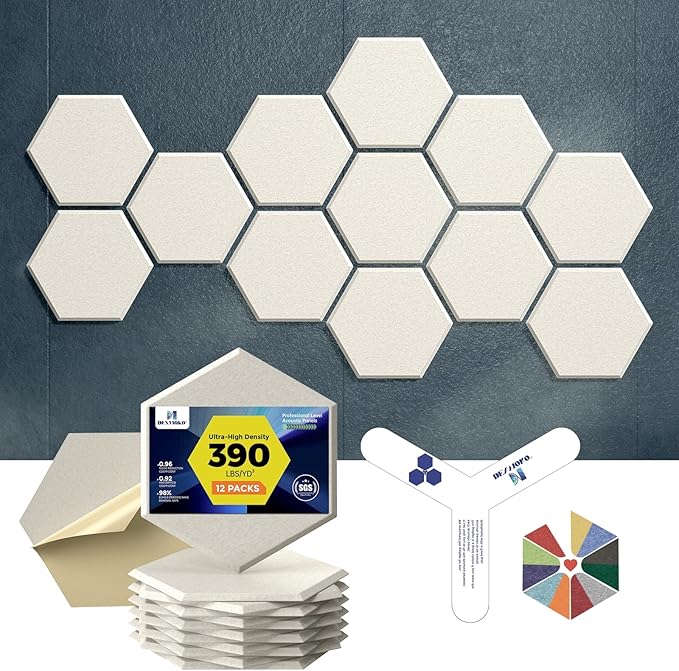 Self-Adhesive Acoustic Panels [390 lbs/yd³ Ultra-High Density], 2nd Generation Sound Absorbing Panel, Professional Level Sound Panel, Polyester Soundproof Foam [Size L, Light Camel]