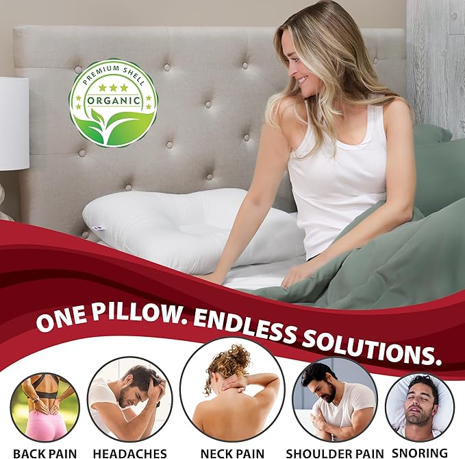 Core Products Tri-Core Natural Cervical Support Pillow for Neck Pain Organic Cotton Shell, Great Gift for Back and Side Sleepers, Petite, Gentle