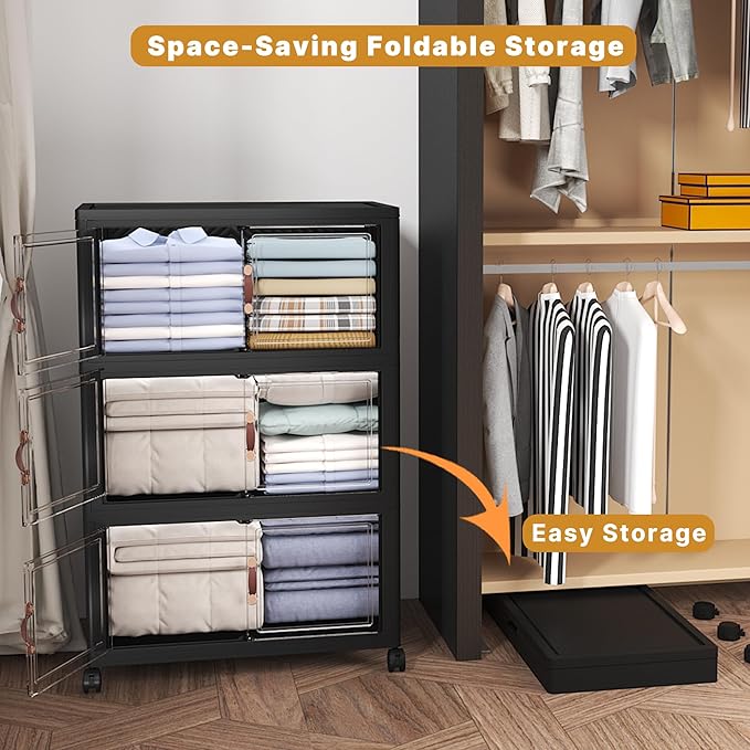 Extra Large Stackable Storage Bins with Lids & Wheels, Foldable Plastic Storage Bins (Dark, 165QT-55QT/14GAL*3Pack)