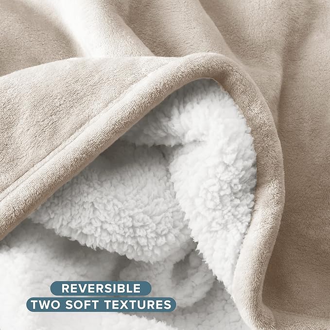 Bare Home Sherpa Fleece Blanket - Full/Queen Size - Blanket for Bed, Sofa, and Couch - Warm & Lightweight - Fluffy & Soft - Reversible (Full/Queen, Oyster)