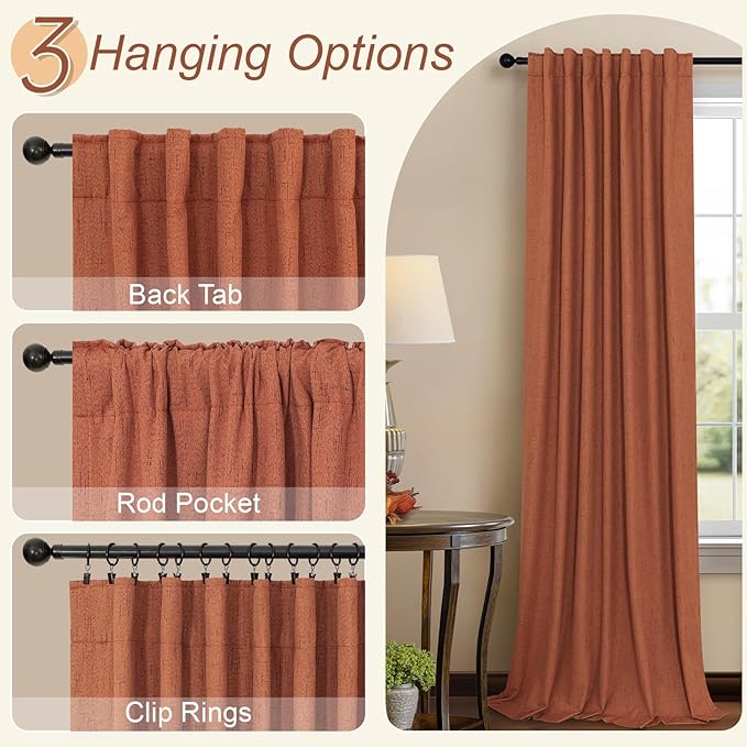 Terracotta Black Out Curtains 72 Inch Long Western Blackout Window Curtain & Drapes 72 Inch Length 2 Panel Viral Retro Vintage Linen Farmhouse for Bedroom Dining Living Room Pumpkin 70s Decor Hippie