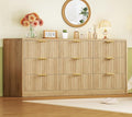 TEENFON Fluted Dresser for Bedroom with 9 Drawers, 63" Wide Modern Chest of Drawers with Metal Handle & Curved Profile Design, Wood Closet Clothes Storage Organizer for Living Room, Hallway, Natural