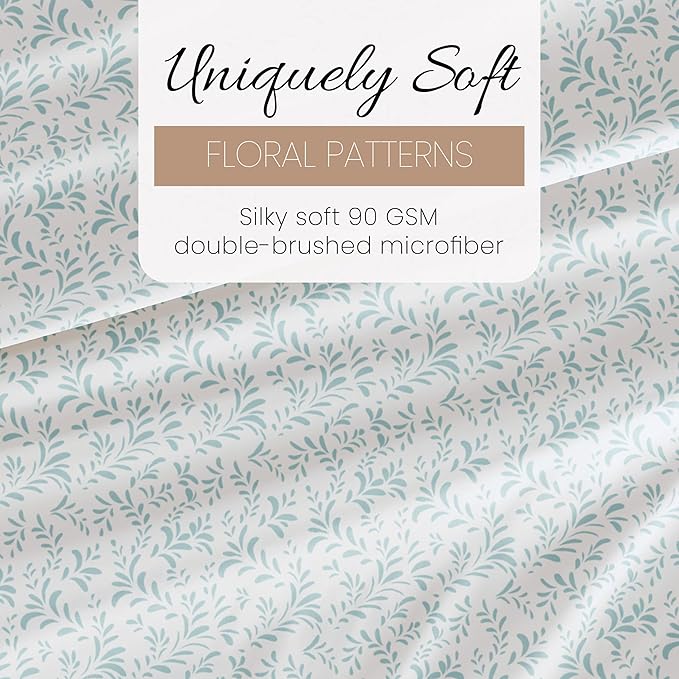 Linen Market Double-Brushed Patterned Microfiber Twin Sheet Set 3 Piece – Oeko-TEX Certified Ultra Soft & Wrinkle-Free - 16" Deep Pocket Sheets - Easy Care Twin Size - Burst of Vines Light Blue