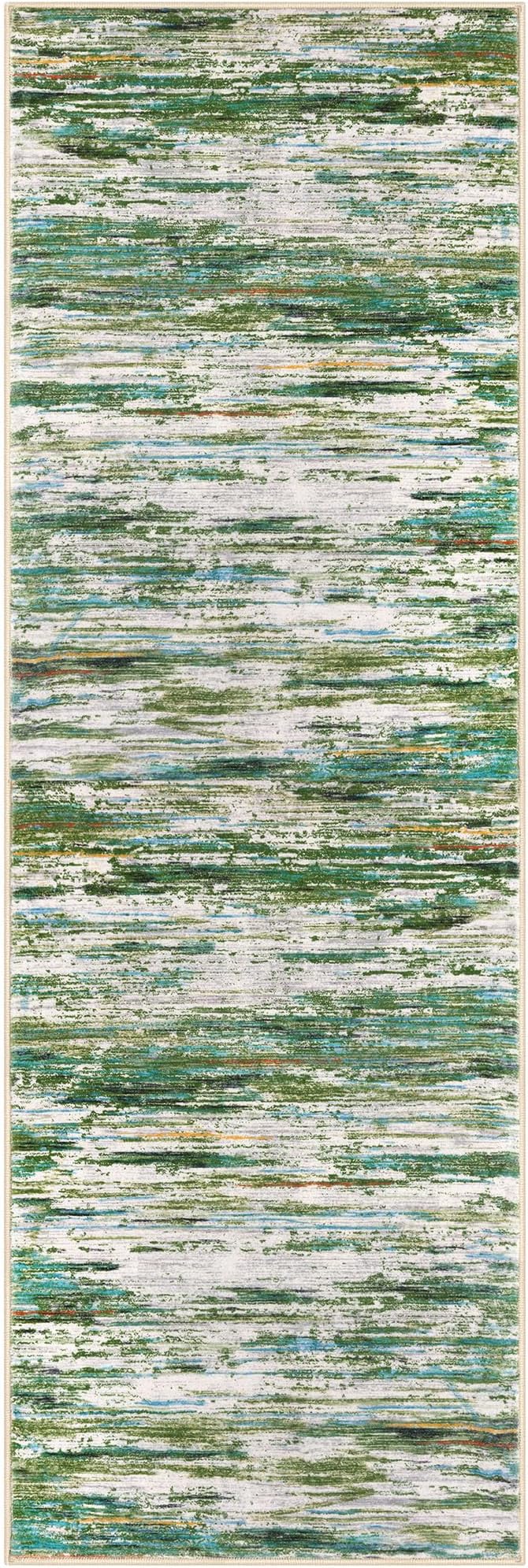 2x6 Modern Abstract Runner Rug for Hallway, Green Grey Multi Super Soft Hallway Decor Kitchen Rugs with Non-Slip, Non-Shedding Washable Rug for Entryway Bedroom Laundry Indoor