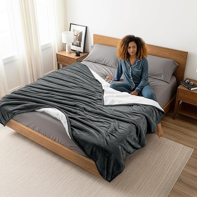 Utopia Bedding Sherpa Blanket King Size (Grey, 90x102 Inches) - Soft Lightweight Plush Fleece Reversible Blanket for Bed, Sofa, Couch, Camping and Travel