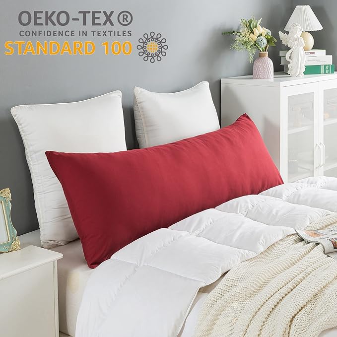 ELNIDO QUEEN Body Pillow with Pillowcase - Soft Long Bed Pillow for Adults - Breathable Full Body Pillow Insert for Sleeping, 20x54inches - Wine Red