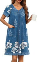 Ekouaer Women Robe Zipper Front Mumu Duster Robes Zip Up Housecoat Soft Sleepwear with Pockets S-3XL