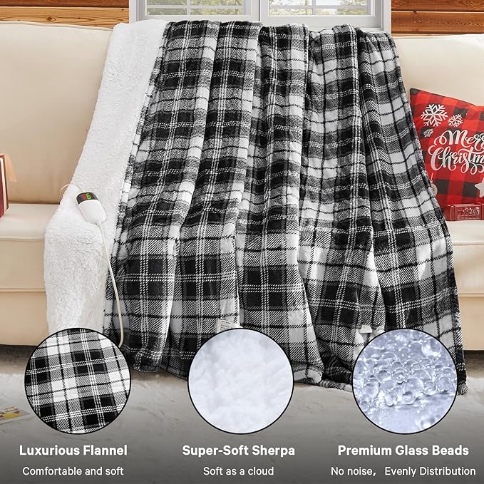 Grey Heated Weighted Blanket for Adults Queen Size 15Lbs 60"x80", 2-in-1 Electric Heating Pad Lap Heavy Blanket for 140-160lbs for Couch Bed, 10 Level 8H Auto Off, Birthday Gifts for Men Dad Boyfriend
