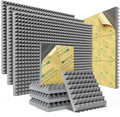 Sonicism Acoustic Panels Self-Adhesive Pyramid 48 Pack|12" X 12" X 2" Sound Proof Foam Panels for Walls 35kg/m³High Density Fast Expand Soundproof Wall Panels,Sound Absorption and Decoration,Gray