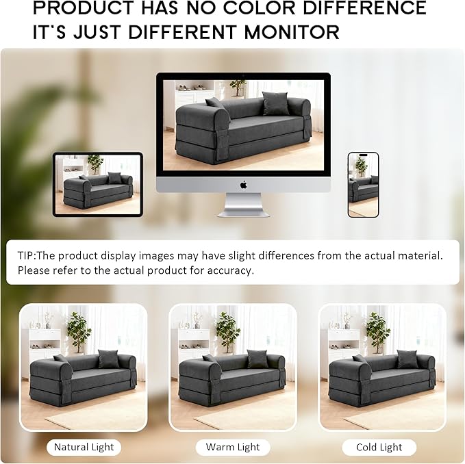 78.5" Convertible Sleeper Sofa Bed, Faux Leather Folding Floor Sofa with Pullout Bed&2 Pillows, No Assembly Modern Boneless Couch Compression Sofa in Box with Storage Pocket for Living Room, Gray